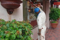 USA, Kalifornien, Santa Barbara, Arkaden, Skulptur Fensterputzer