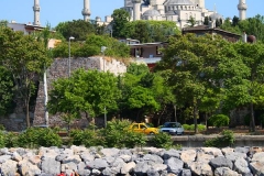 Istanbul, Blick von der Theodosianischen Seemauer auf die Blaue Moschee