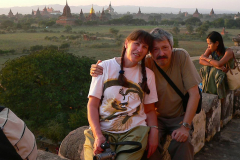 Myanmar, Bagan, Abendstimmung von der Shwesandaw Pagode