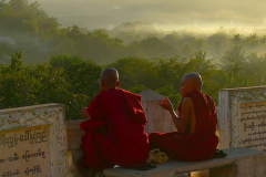Myanmar, Pyay, Abendstimmung an der Shwesandaw Pagode