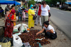 Sumatra, Straßenmarkt, Wir kaufen Schlangenhautfrüchte